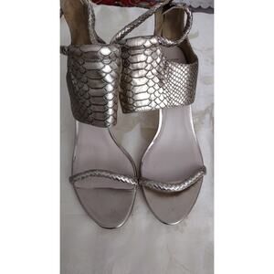 Cole Haan Shoes Womens Size 10.5 Metallic Pewter Sandals Snakeskin Zip Gold